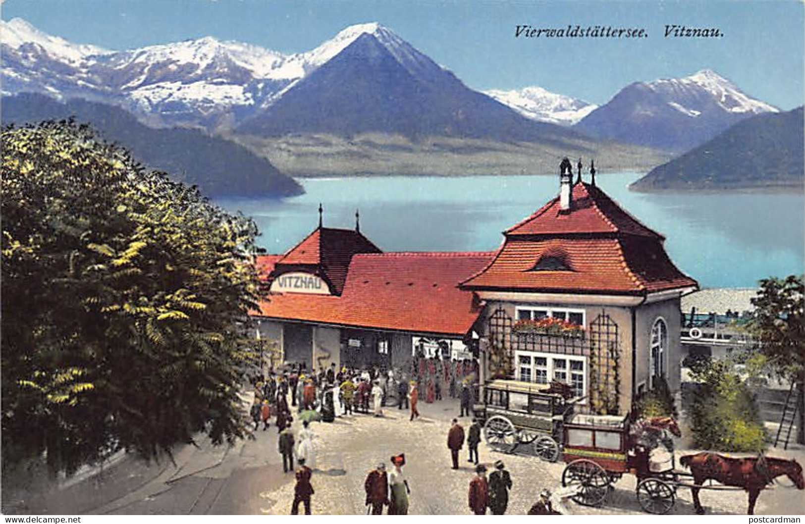 Schweiz - Vitznau (LU) Anlegestelle - Vierwaldstättersee - Pferdekutschen - Verlag E. Goetz 5150 - Vitznau
