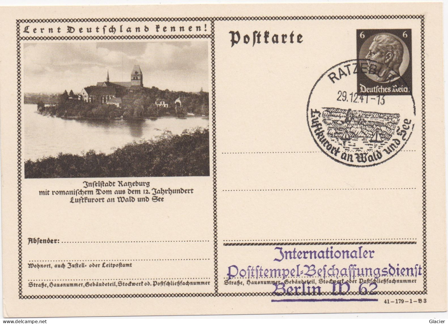 Lernt Deutschland Kennen - Inselstadt Ratzeburg - Poststempel Beschaffungsdienst Berlin W 62 - Ganzsache - Weltkrieg 1939-45