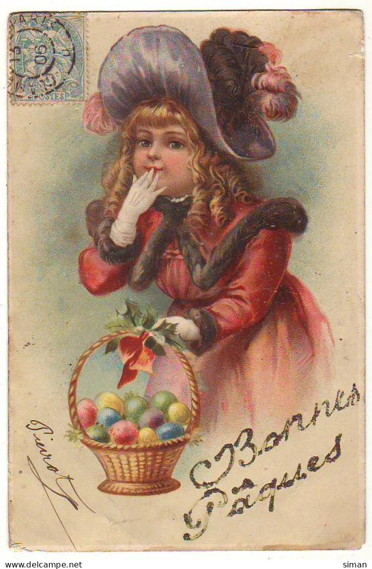 N°24977 - Bonnes Pâques - Clapsaddle - Jeune Fille Portant Un Panier Rempli D'oeufs - Pascua