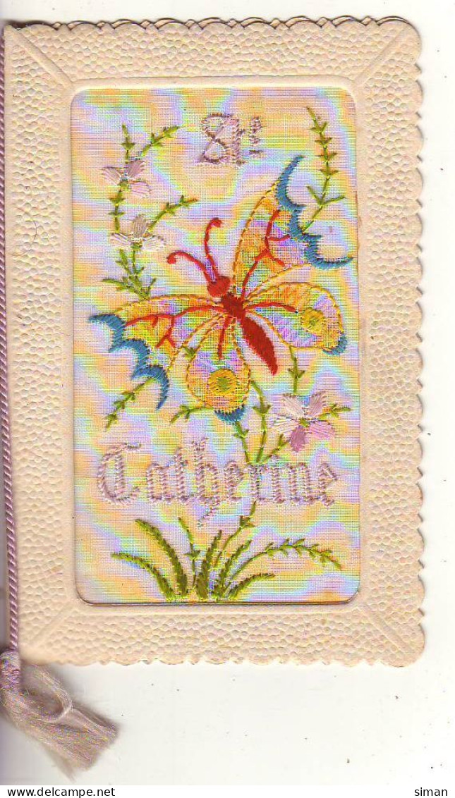 N°24953 - Carte Brodée - Sainte Catherine - Papillon - Embroidered