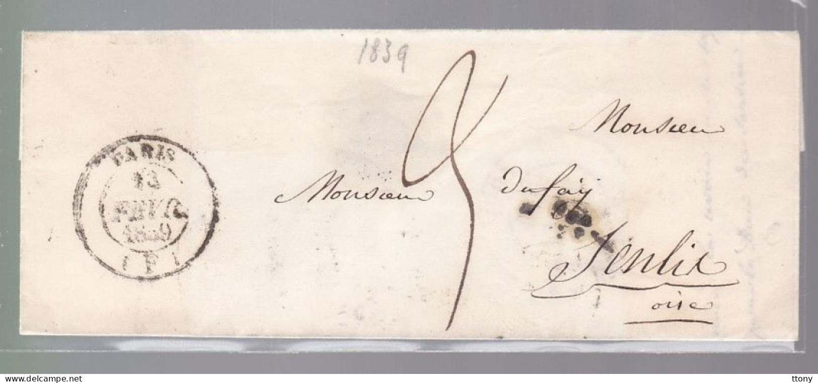 Lettre Dite Précurseurs  Sur Lettre  Destination Senlis 1839 - 1801-1848: Précurseurs XIX