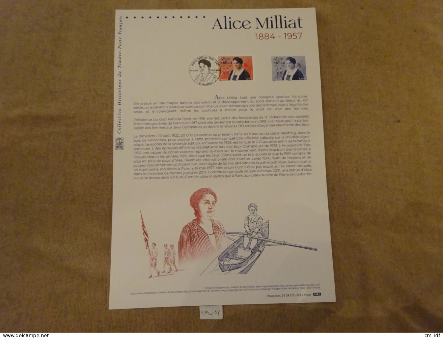 2024 DOCUMENT 1,29 EURO " ALICE MILLIAT 1884 - 1957 "  OBLITÉRATION 1ER JOUR 03.05.2024 - Documents Of Postal Services