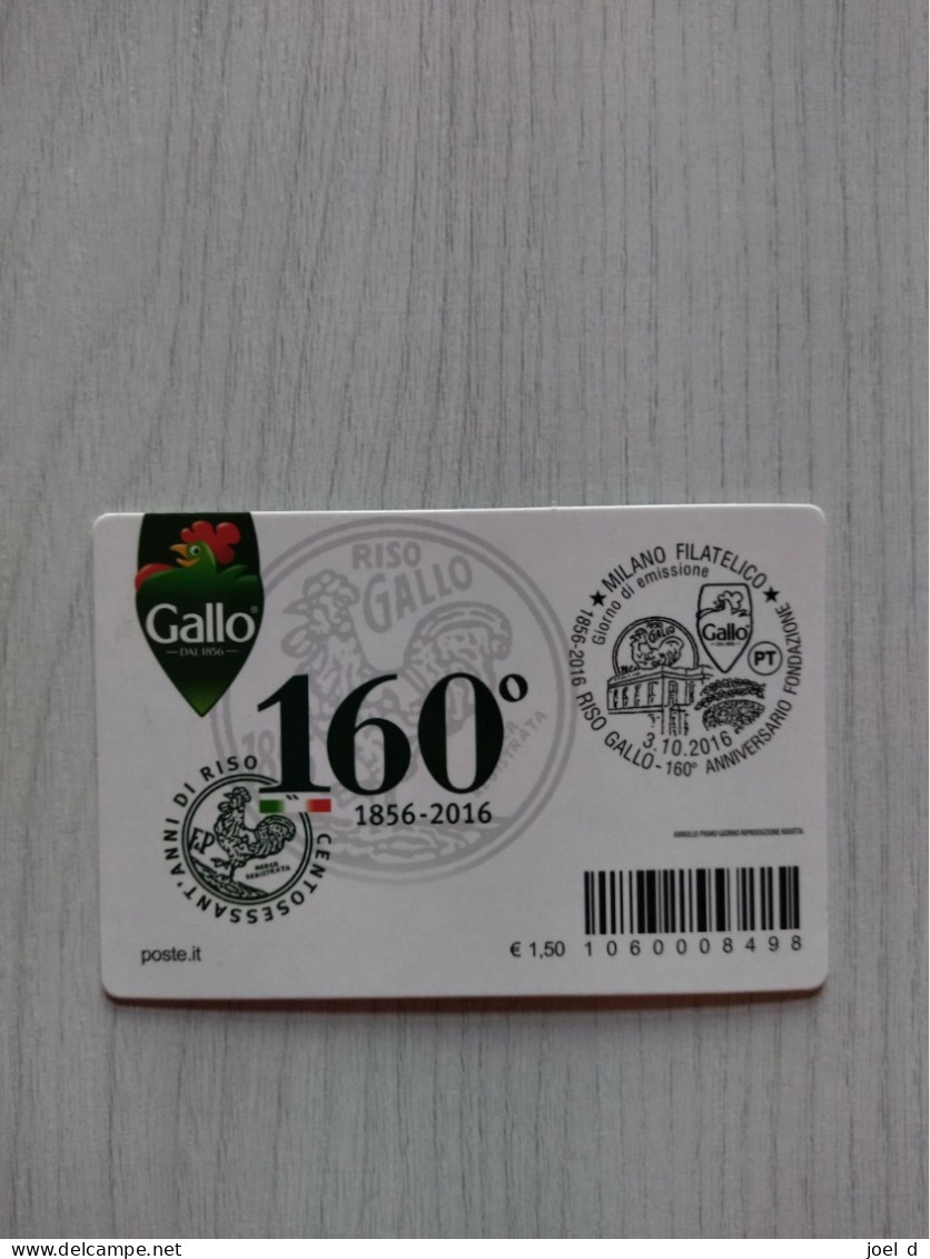 2016 ITALIA "160° ANNIVERSARIO FONDAZIONE RISO GALLO" Tessera Filatelica - Philatelic Cards