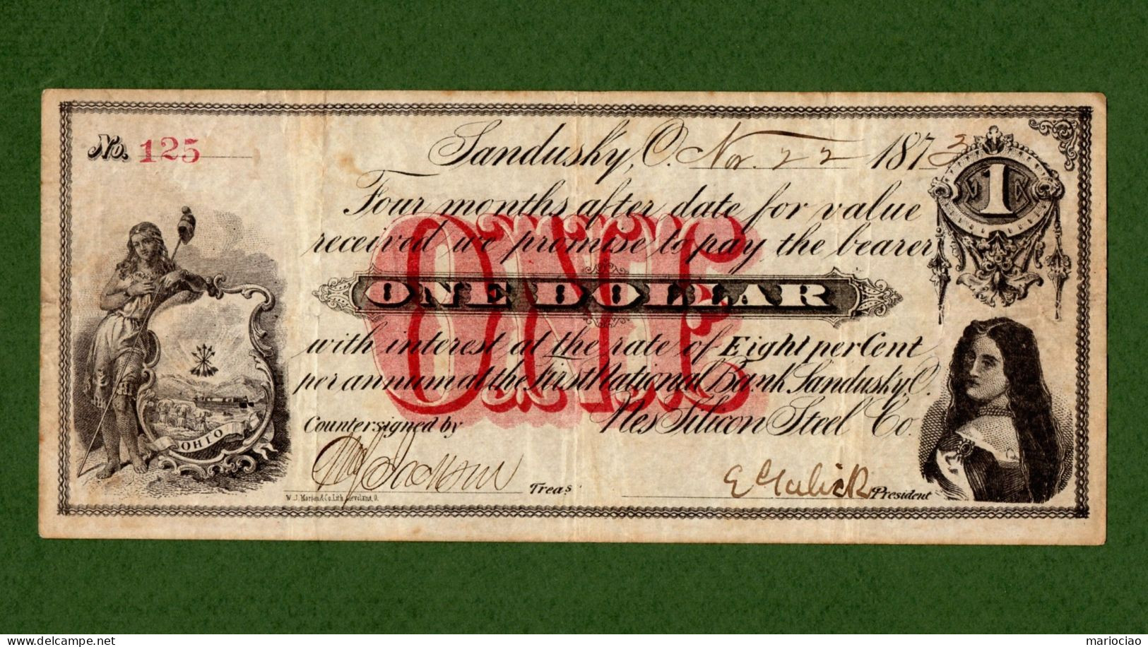 USA Note National Bank Sandusky & Nes Silicon Steel Co. Ohio 1873 $1 - $2 - $5 LOT - Andere & Zonder Classificatie