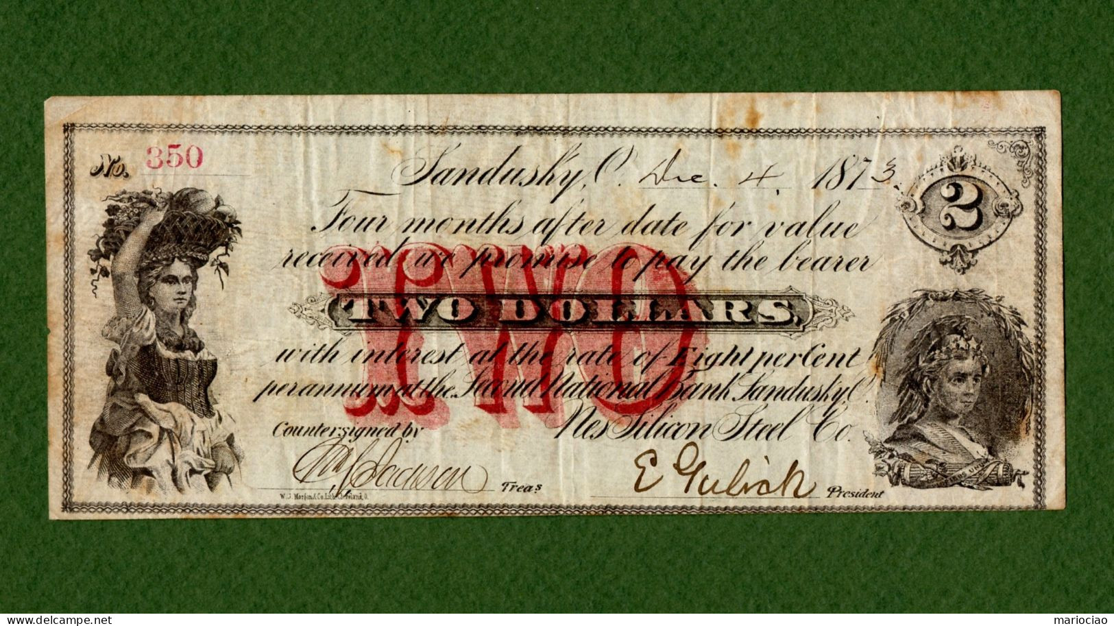 USA Note National Bank Sandusky & Nes Silicon Steel Co. Ohio 1873 $1 - $2 - $5 LOT - Otros & Sin Clasificación