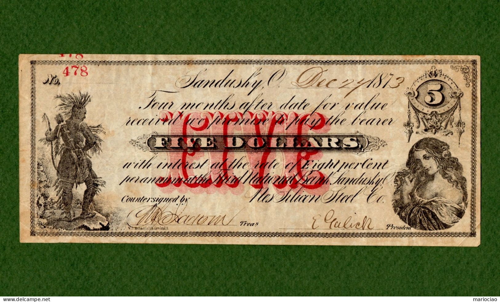 USA note National Bank Sandusky & Nes Silicon Steel Co. Ohio 1873 $1 - $2 - $5 LOT