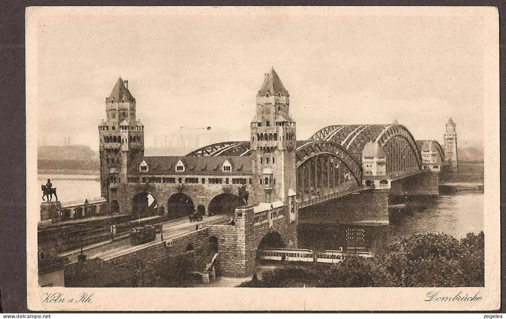 Köln Am Rhein 1938 - Dombrücke Mit Strassenbahn Und Zug! - Köln