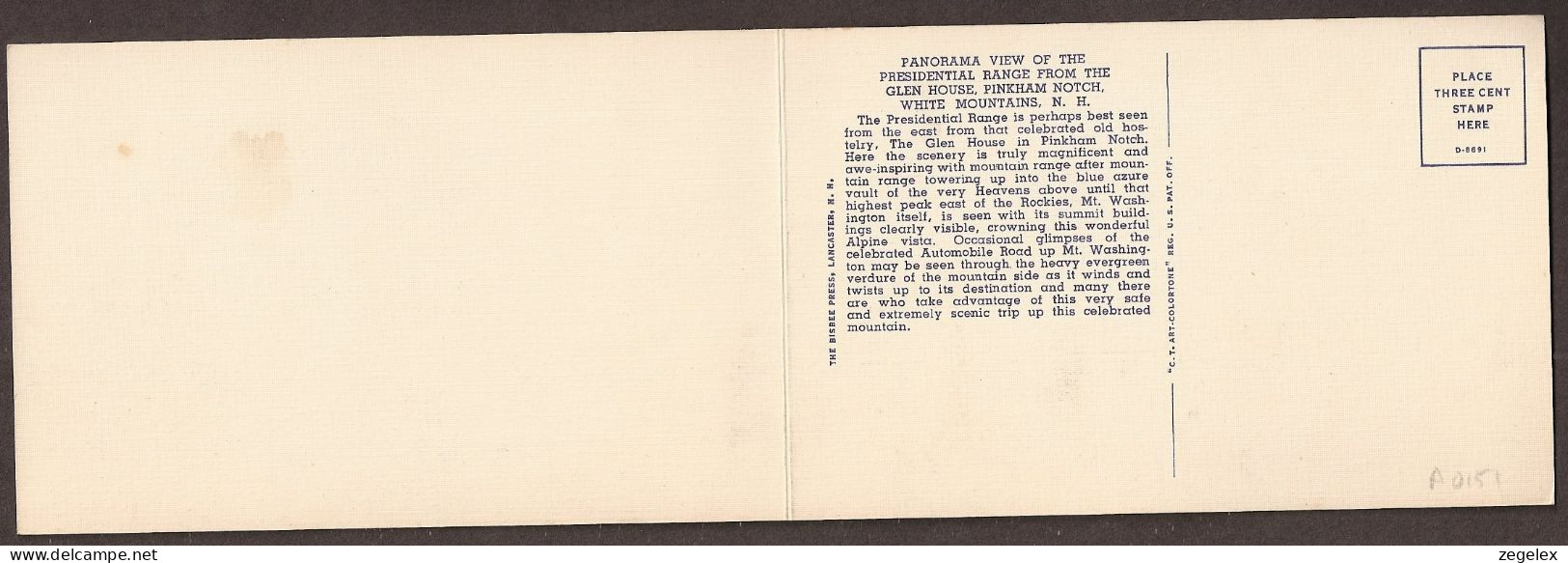 Presidential Range From Glen House. Pinkham Notch, White Mountains, N.H. Double Width Card - Washington DC