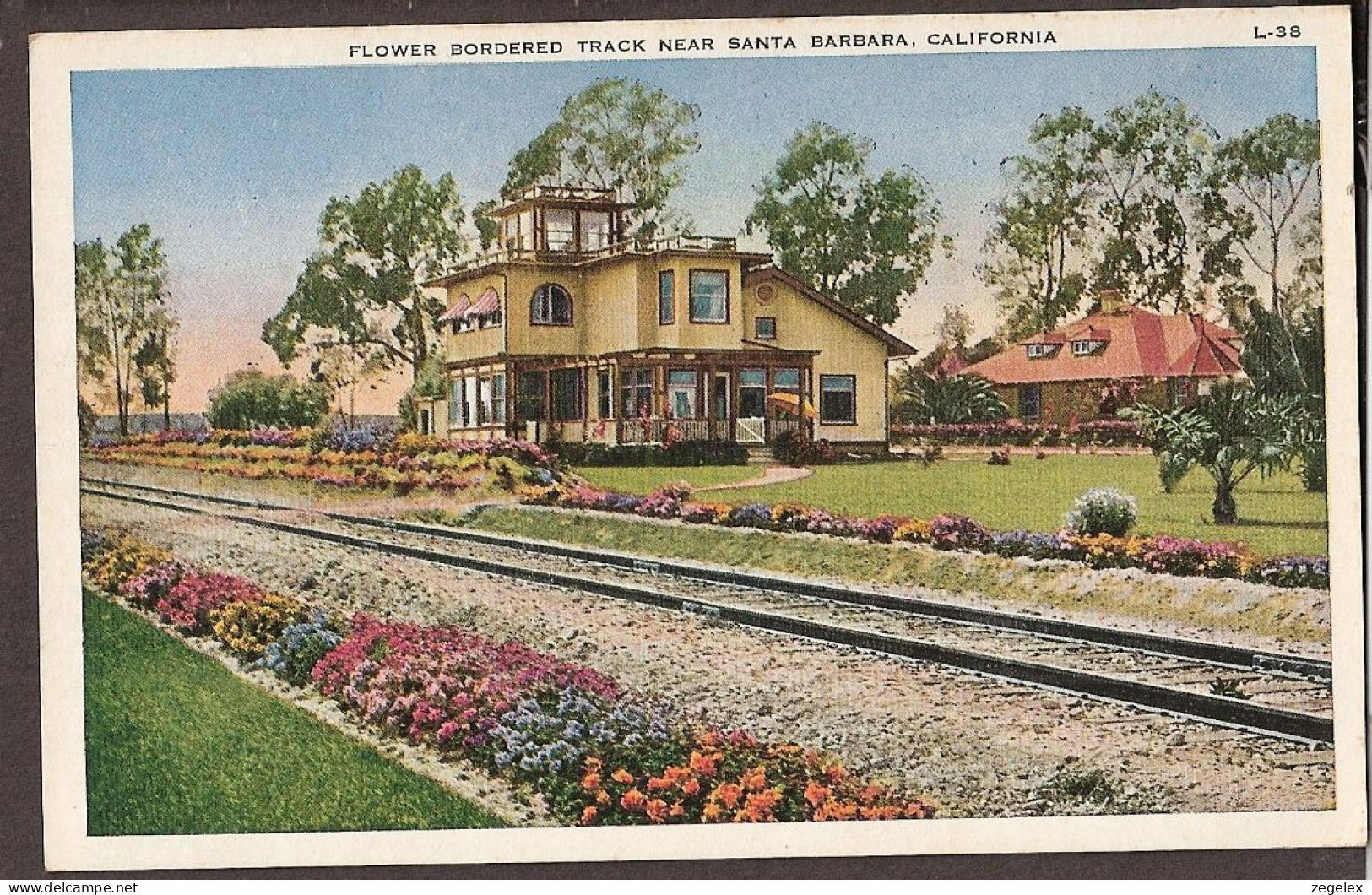 Flower Bordered Rail Road Near Santa Barbara, California - Railroad - Santa Barbara