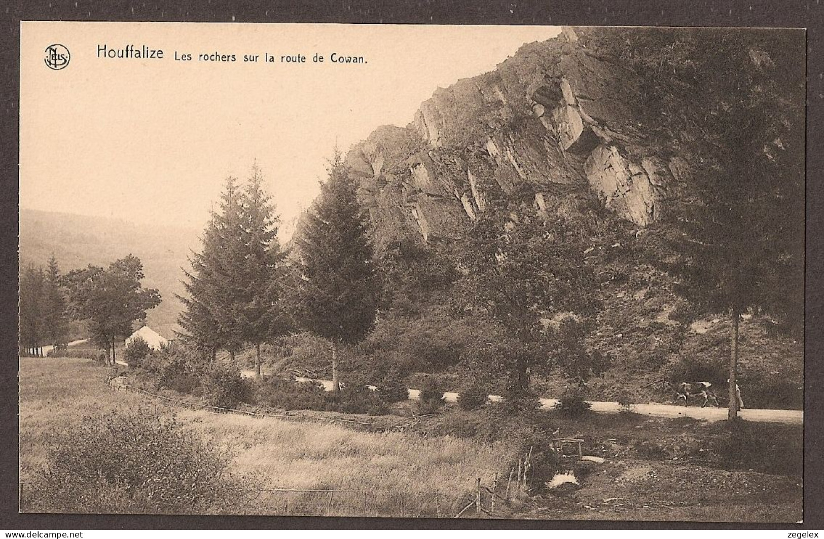 Houffalize - Les Rochers Sur La Route De Cowan - Fermière Avec Vache En Route - Houffalize