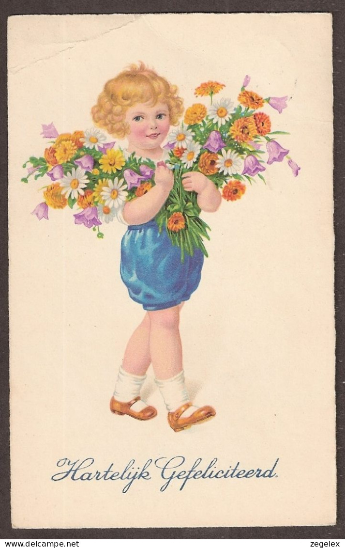 Félicitations - Petite Fille Avec Des Fleurs -  Jolie CPA 1933  - Vintage Card - Geburtstag