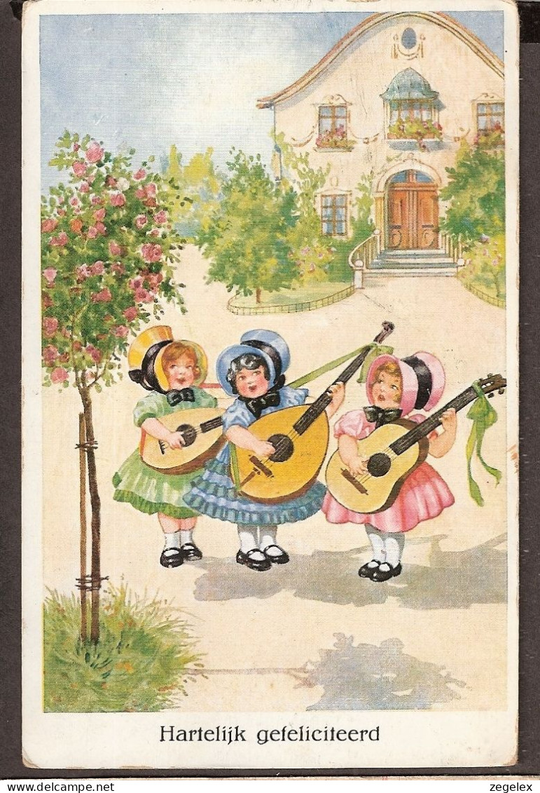 Les Trois Sœurs De Chant Avec Leurs Mandolines  - Jolie CPA 1928  - Vintage Card - Children's Drawings