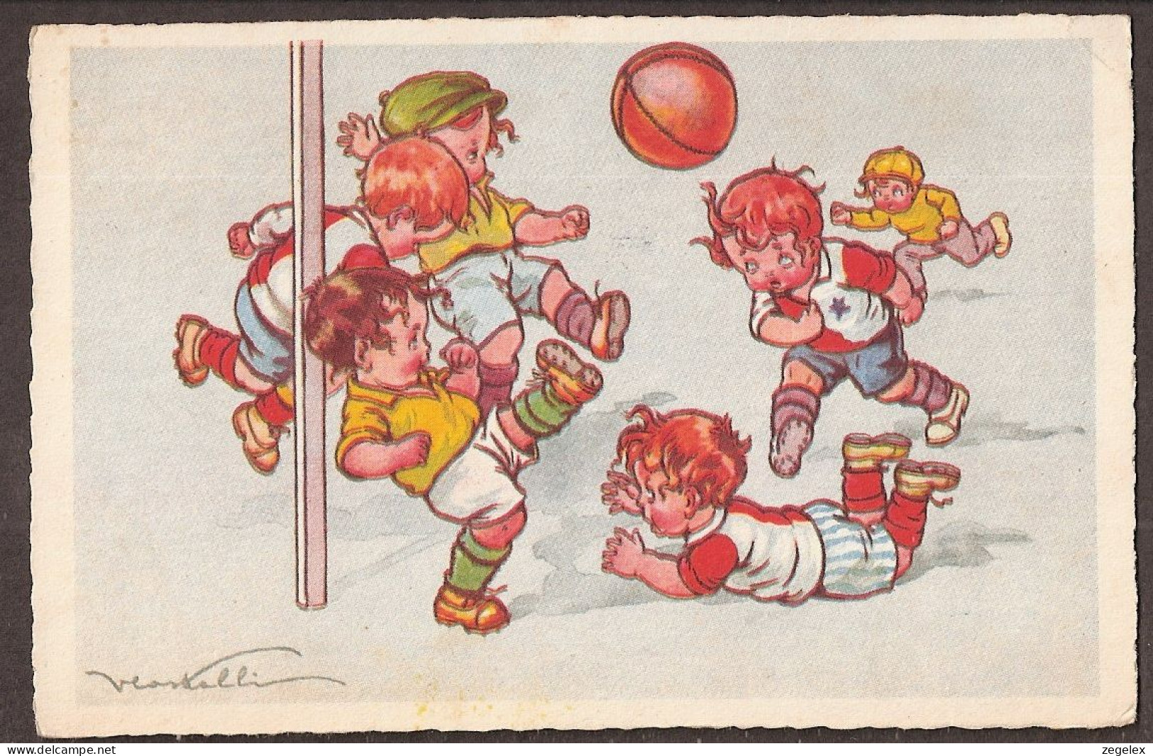 Petits Garçons Jouant Au Soccer - Football  - Jolie Carte Postale Ancienne 1929 - Vintage Card - Dessins D'enfants