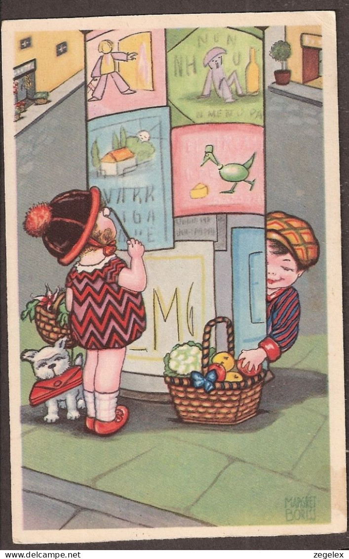 Petit Garçon Vole Une Pomme - Un Chien - Jolie Carte Postale Ancienne 1932 - Vintage Card - Children's Drawings