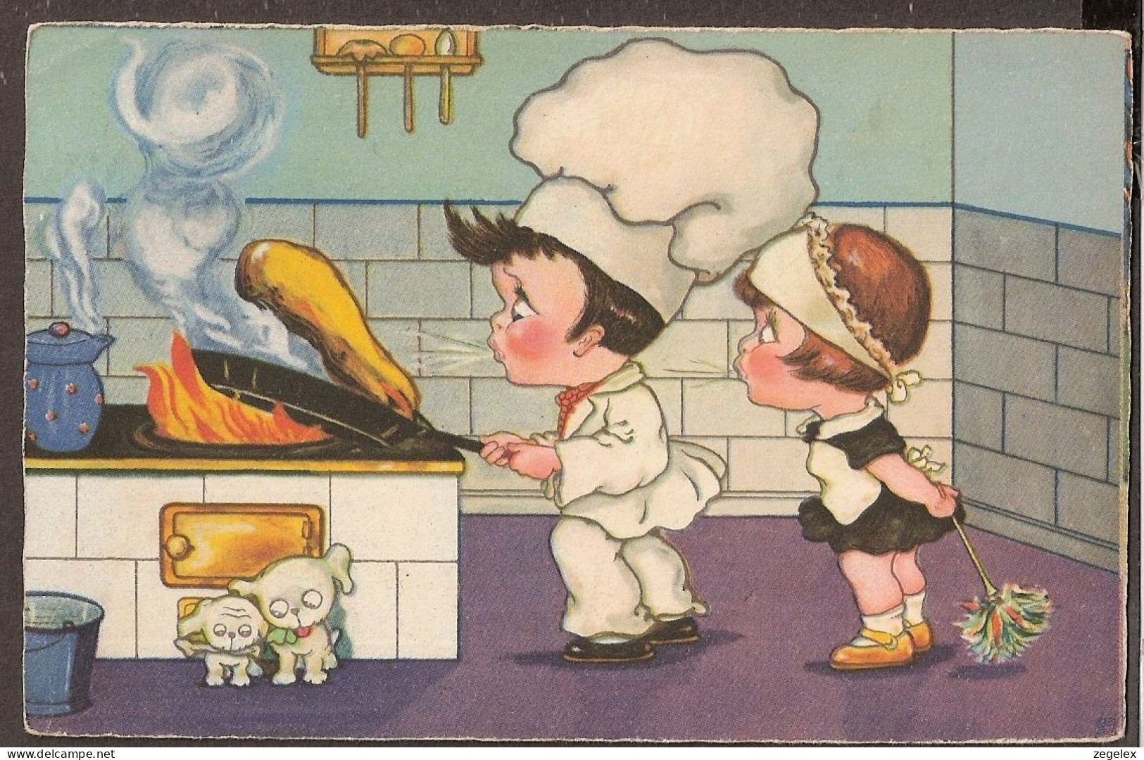 Des Enfants Faire Des Crêpes - Jolie Carte Postale Ancienne 1929 - Vintage Card - Children's Drawings