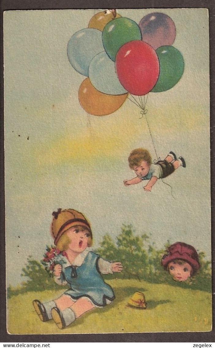 Petit Garçon Sous Des Ballons- Jolie Carte Postale Ancienne 1926 - Vintage Card - Dessins D'enfants