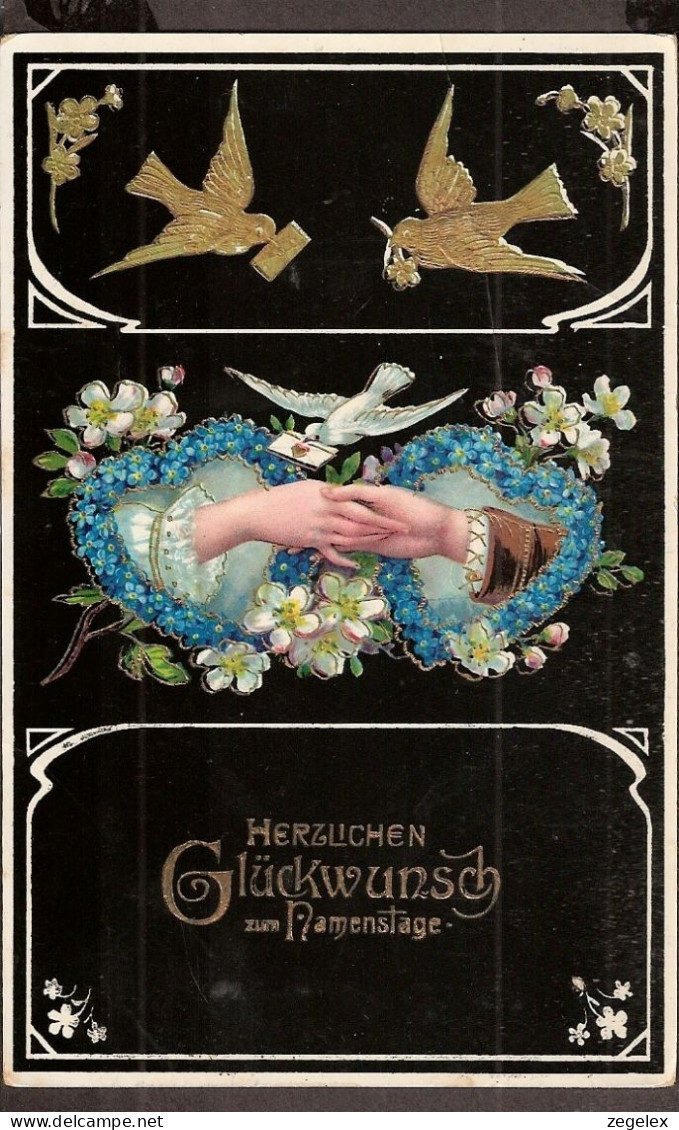 Herzlichen Glückwünsch Zum Namenstage -  Geprägt, Dorée, Gauffrée. Stempel Ulm 1912 - Birthday