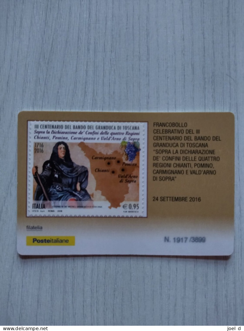 2016 ITALIA "III CENTENARIO BANDO DEL GRANDUCA DI TOSCANA" Tessera Filatelica - Philatelistische Karten