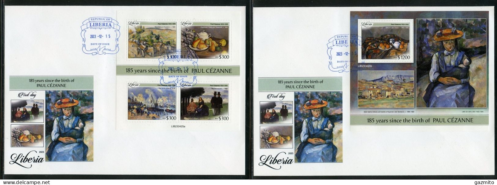 Liberia 2023, Art, Cezanne, 4val In BF +BF In 2FDC - Liberia