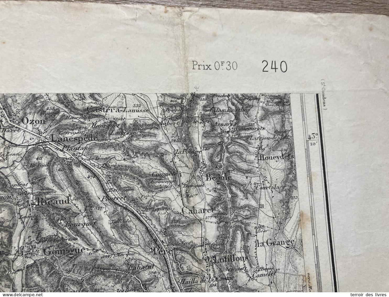 Carte état Major TARBES S.E. 1890 35x54cm ORDIZAN TREBONS ANTIST POUZAC MONTGAILLARD HAUBAN MERILHEU HIIS ORIGNAC VIELLE - Carte Geographique