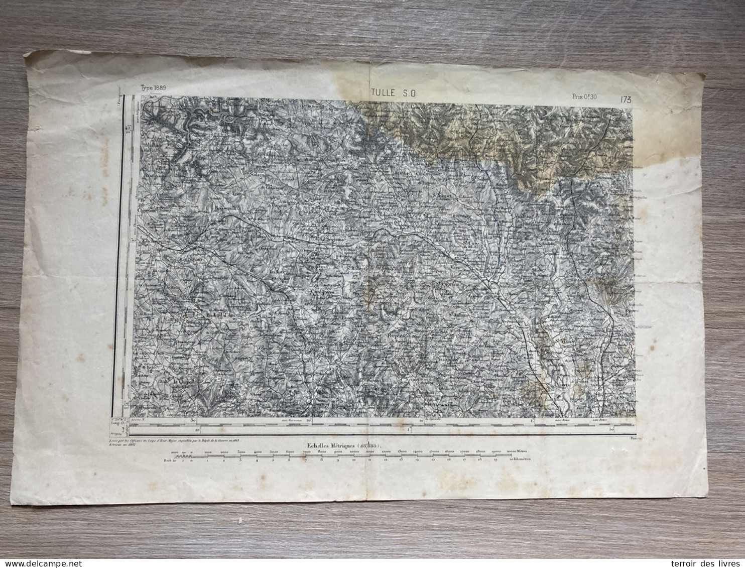 Carte état Major TULLE S.O. 1863 1892 35x54cm AYEN ST-CYPRIEN ST-ROBERT PERPEZAC-LE-BLANC VARS-SUR-ROSEIX LOUIGNAC ST-AU - Carte Geographique