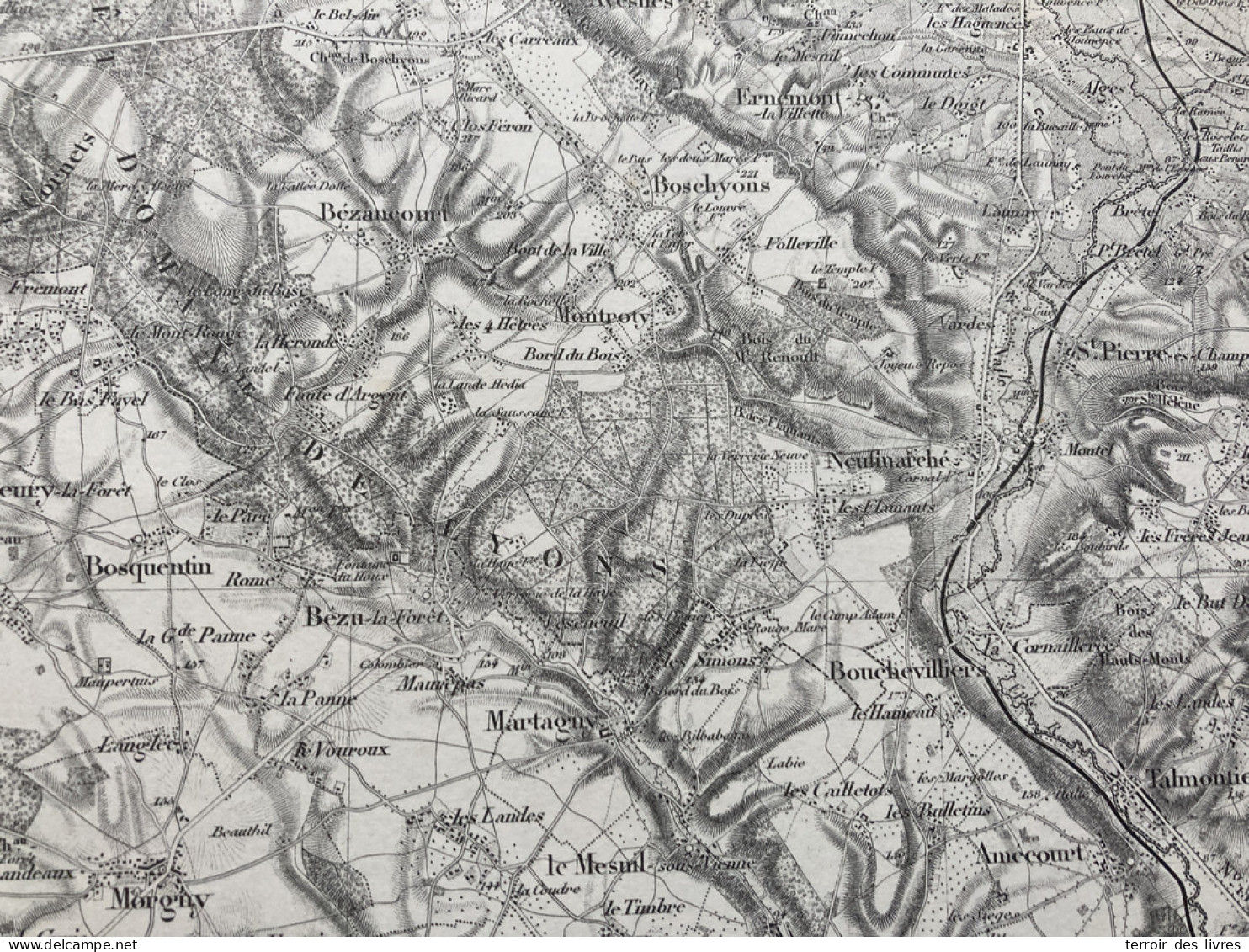 Carte état Major ROUEN 1889 35x54cm BOUCHEVILLIERS NEUF-MARCHE AMECOURT TALMONTIERS ST-PIERRE-ES-CHAMPS MESNIL-SOUS-VIEN - Carte Geographique
