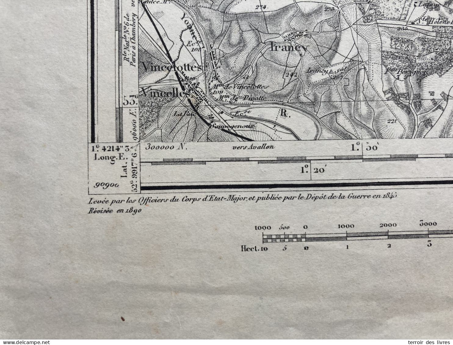 Carte état Major TONNERRE S.O. 1845 1890 35x54cm CHICHÉECHEMILLY-SUR-SEREIN FLEYS CHABLIS FYE BERU MILLY POILLY-SUR-SERE - Landkarten