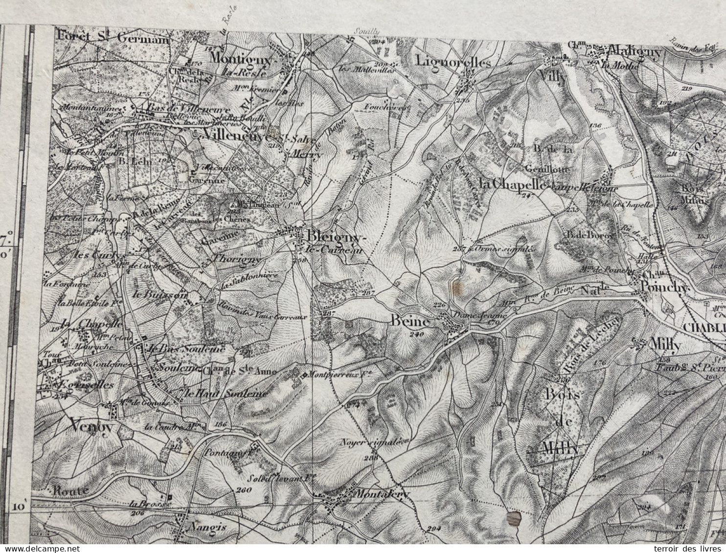 Carte état Major TONNERRE S.O. 1845 1890 35x54cm CHICHÉECHEMILLY-SUR-SEREIN FLEYS CHABLIS FYE BERU MILLY POILLY-SUR-SERE - Geographical Maps