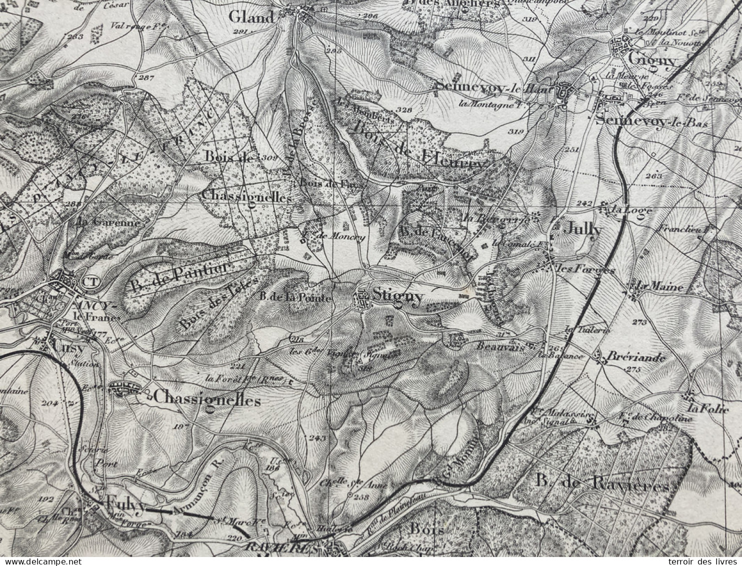 Carte état Major TONNERRE S.E. 1890 35x54cm JULLY SENNEVOY-LE-BAS SENNEVOY-LE-HAUT FONTAINES-LES-SECHES GIGNY STIGNY VER - Carte Geographique