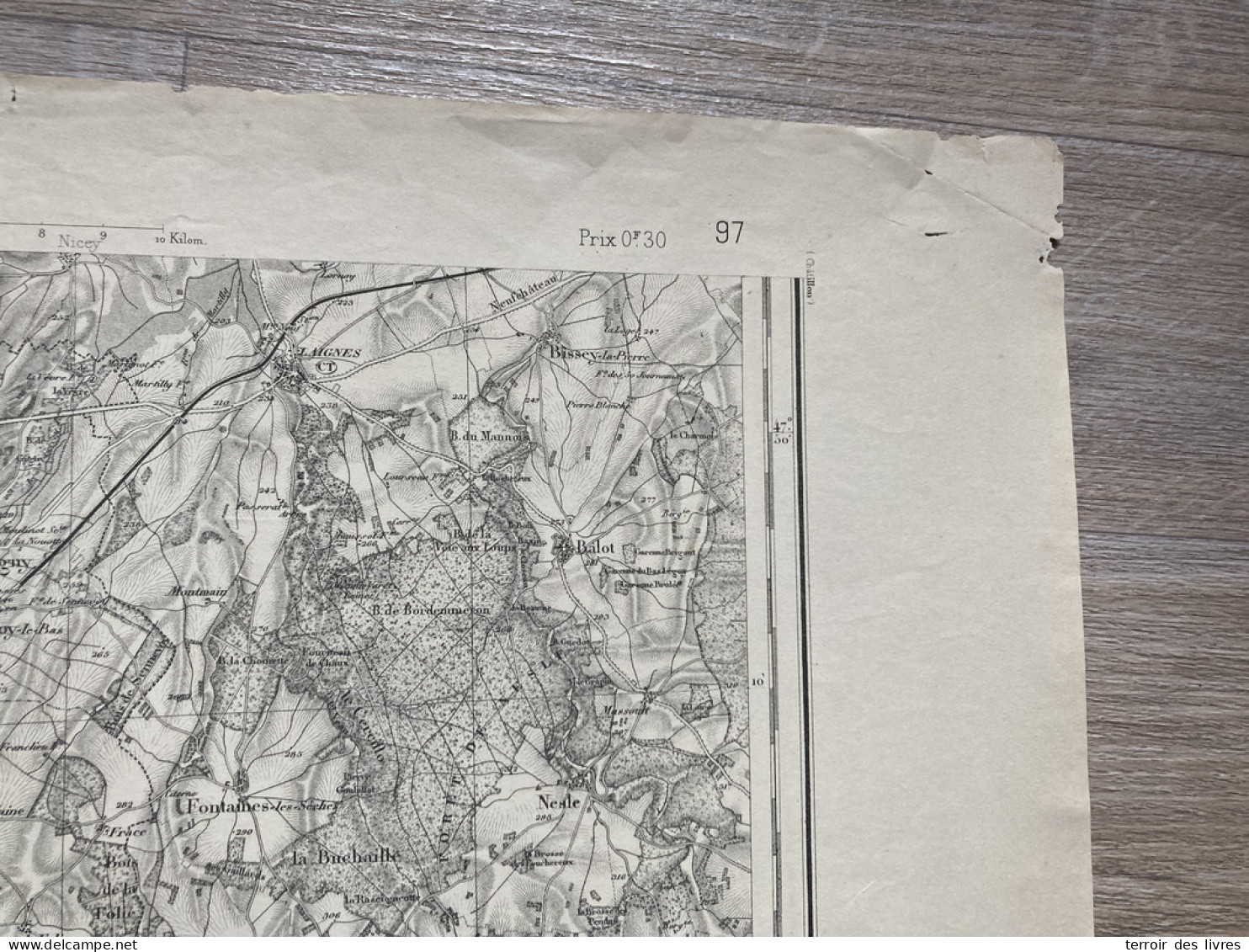 Carte état Major TONNERRE S.E. 1890 35x54cm JULLY SENNEVOY-LE-BAS SENNEVOY-LE-HAUT FONTAINES-LES-SECHES GIGNY STIGNY VER - Geographical Maps