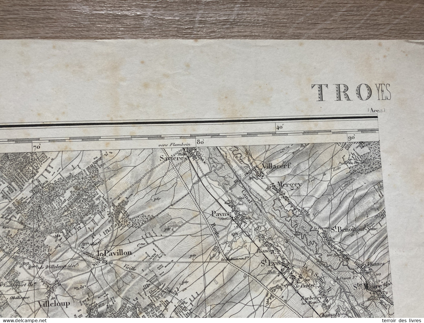 Carte état Major TROYES 1896 35x54cm DIERREY SAINT PIERRE DIERREY-ST-JULIEN MESNIL-ST-LOUP VILLELOUP ESTISSAC FONTVANNES - Geographical Maps