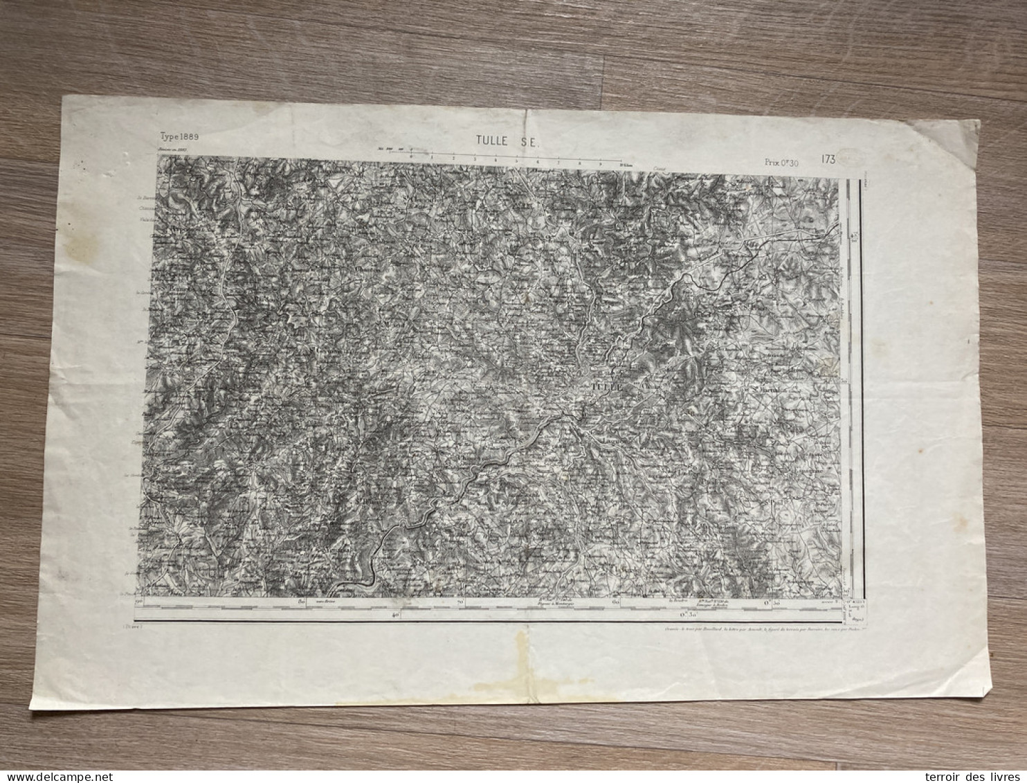 Carte état Major TULLE S.E. 1892 35x54cm FAVARS ST-MEXANT CHAMEYRAT ST-GERMAIN-LES-VERGNES CORNIL CHANTEIX ST-HILAIRE-PE - Geographical Maps