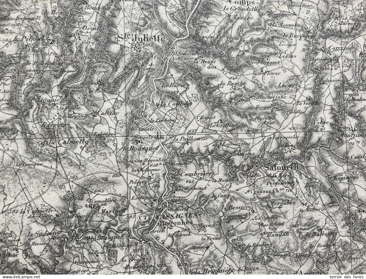 Carte état Major RODEZ S.E. 1893 35x54cm SAINTE JULIETTE SUR VIAUR CALMONT COMPS-LA-GRAND-VILLE CASSAGNES-BEGONHES SALMI - Geographical Maps