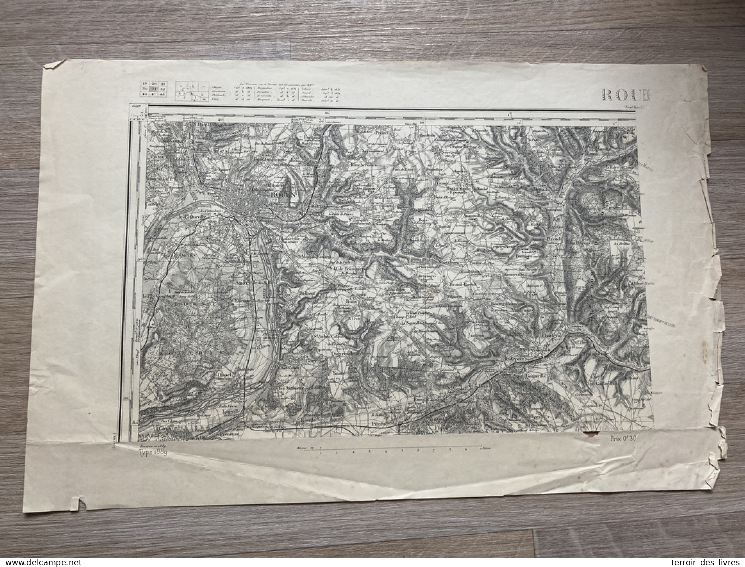 Carte état Major ROUEN 1889 35x54cm MONTMAIN BOIS-D'ENNEBOURG BOOS ST-JACQUES-SUR-DARNETAL MESNIL-RAOUL ST-AUBIN-EPINAY  - Landkarten