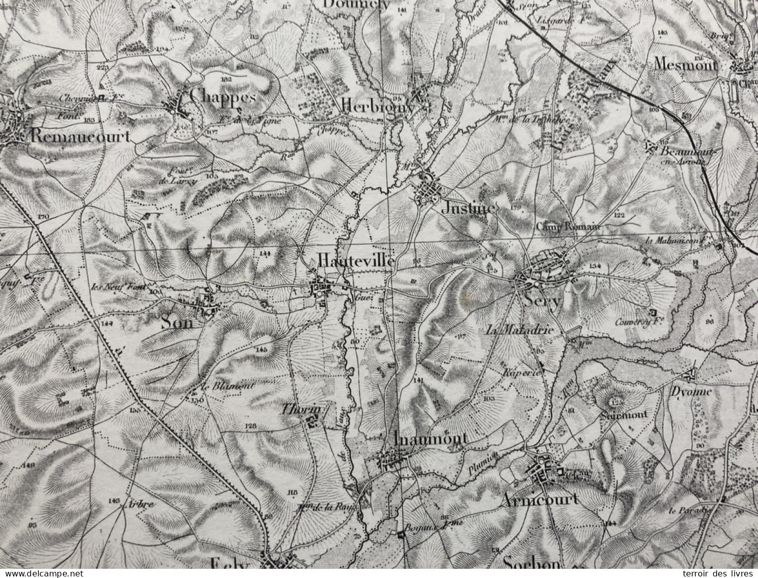 Carte état Major RETHEL S.E. 1897 35x54cm INAUMONT ARNICOURT HAUTEVILLE SERY SON SORBON BARBY JUSTINE-HERBIGNY NANTEUIL- - Geographical Maps