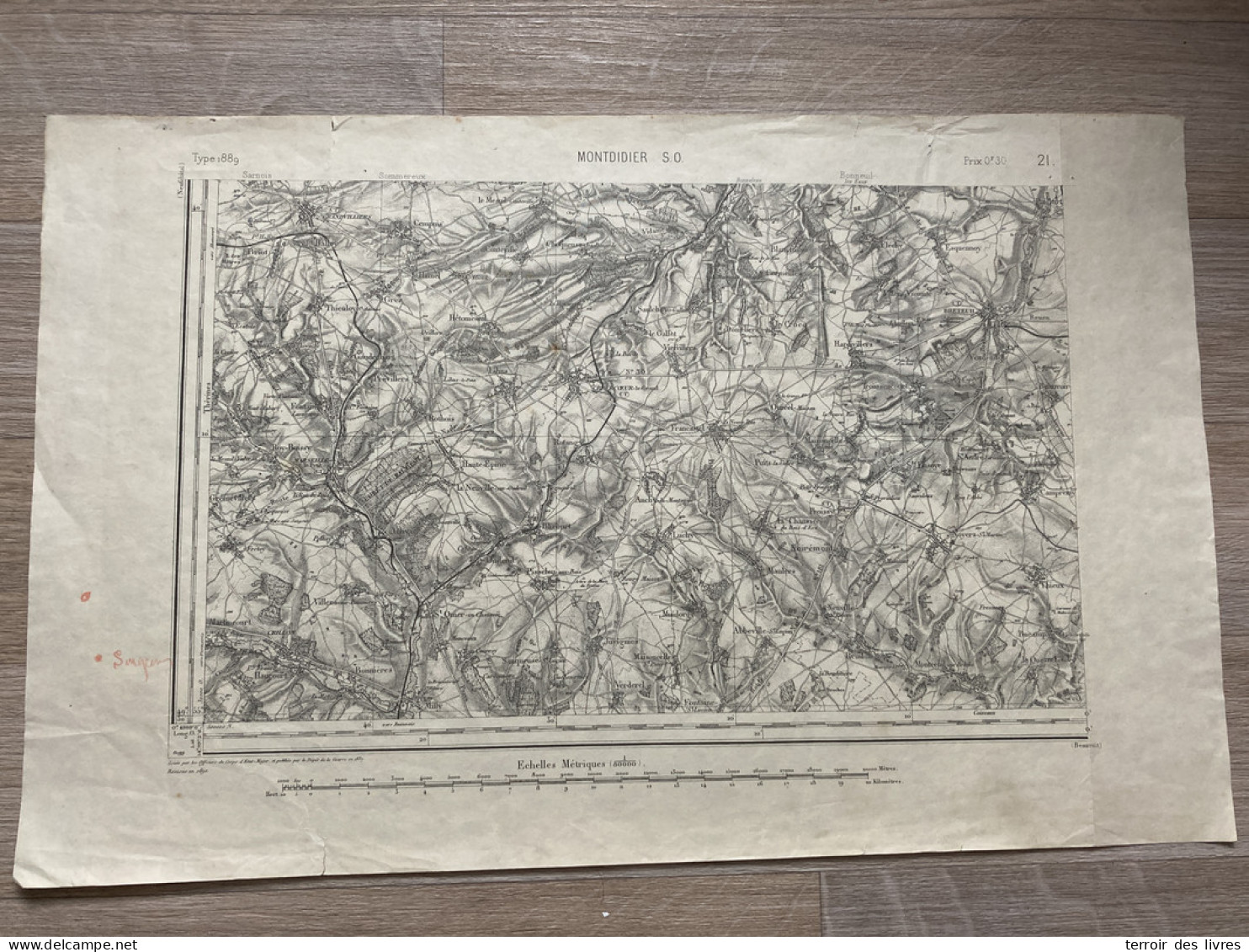 Carte état Major MONTDIDIER S.O. 1837 1890 35x54cm FRANCASTEL VIEFVILLERS OURCEL-MAISON AUCHY-LA-MONTAGNE PUITS-LA-VALLE - Landkarten