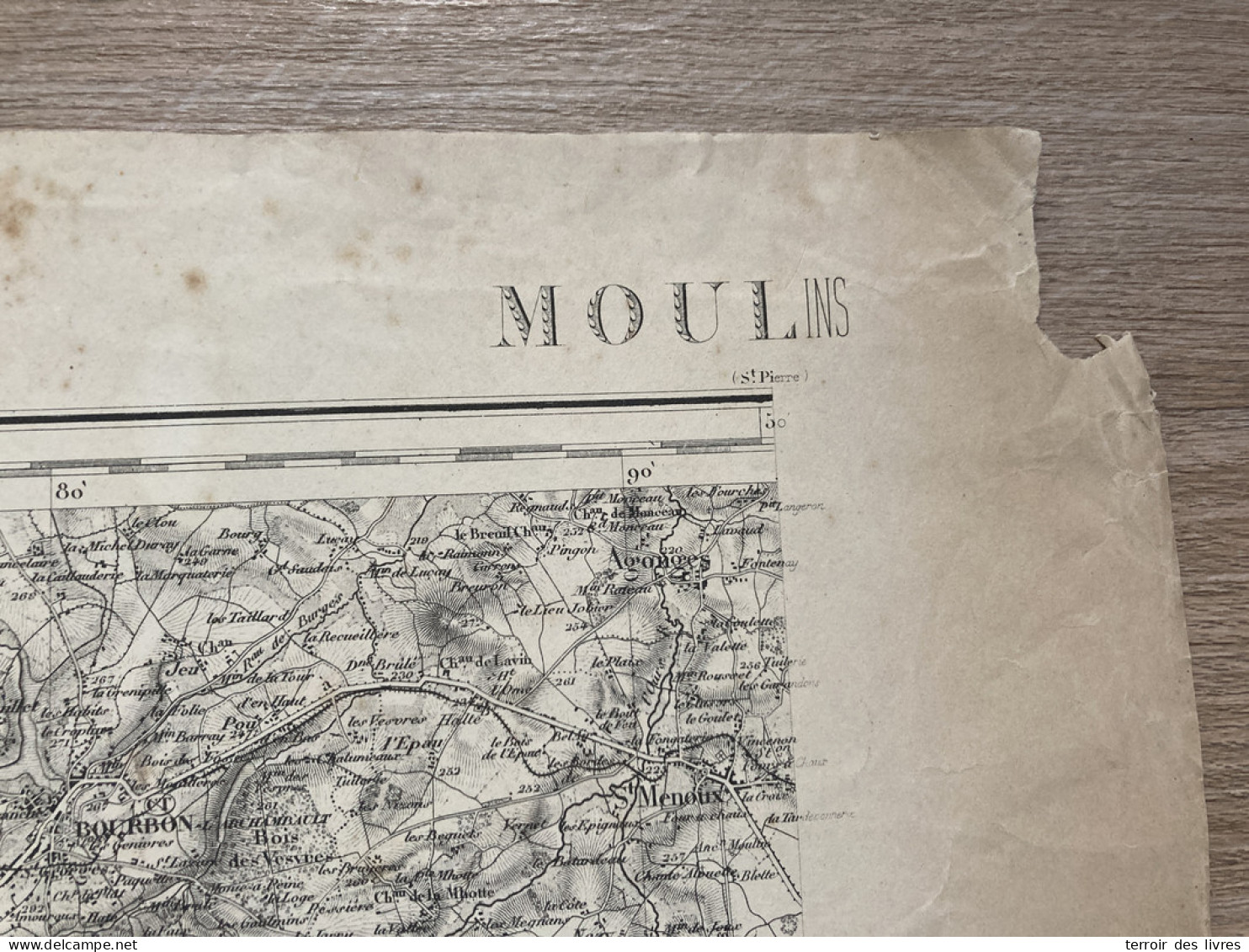 Carte état Major MOULINS 1891 35x54cm YGRANDE ST-AUBIN-LE-MONIAL ST-PLAISIR THENEUILLE ST-HILAIRE VIEURE BOURBON-L'ARCHA - Geographische Kaarten