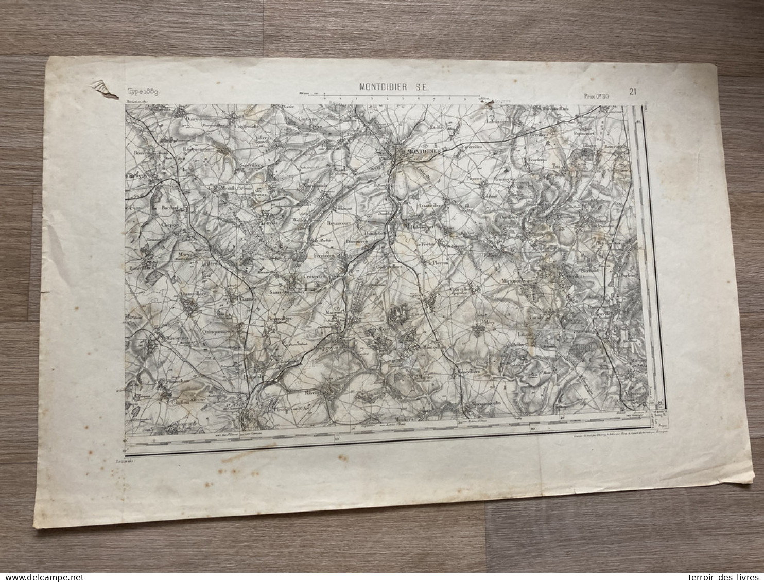 Carte état Major MONTDIDIER S.E. 1890 35x54cm DOMFRONT RUBESCOURT ROYAUCOURT DOMPIERRE GODENVILLERS AYENCOURT LE-PLOYRON - Geographical Maps