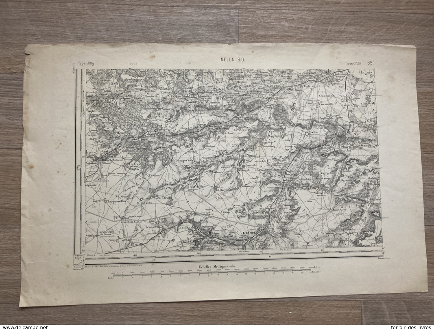 Carte état Major MELUN S.O. 1832 1888 35x54cm VILLECONIN SOUZY-LA-BRICHE CHAUFFOUR-LES-ETRECHY SERMAISE ST-CHERON ST-SUL - Geographical Maps