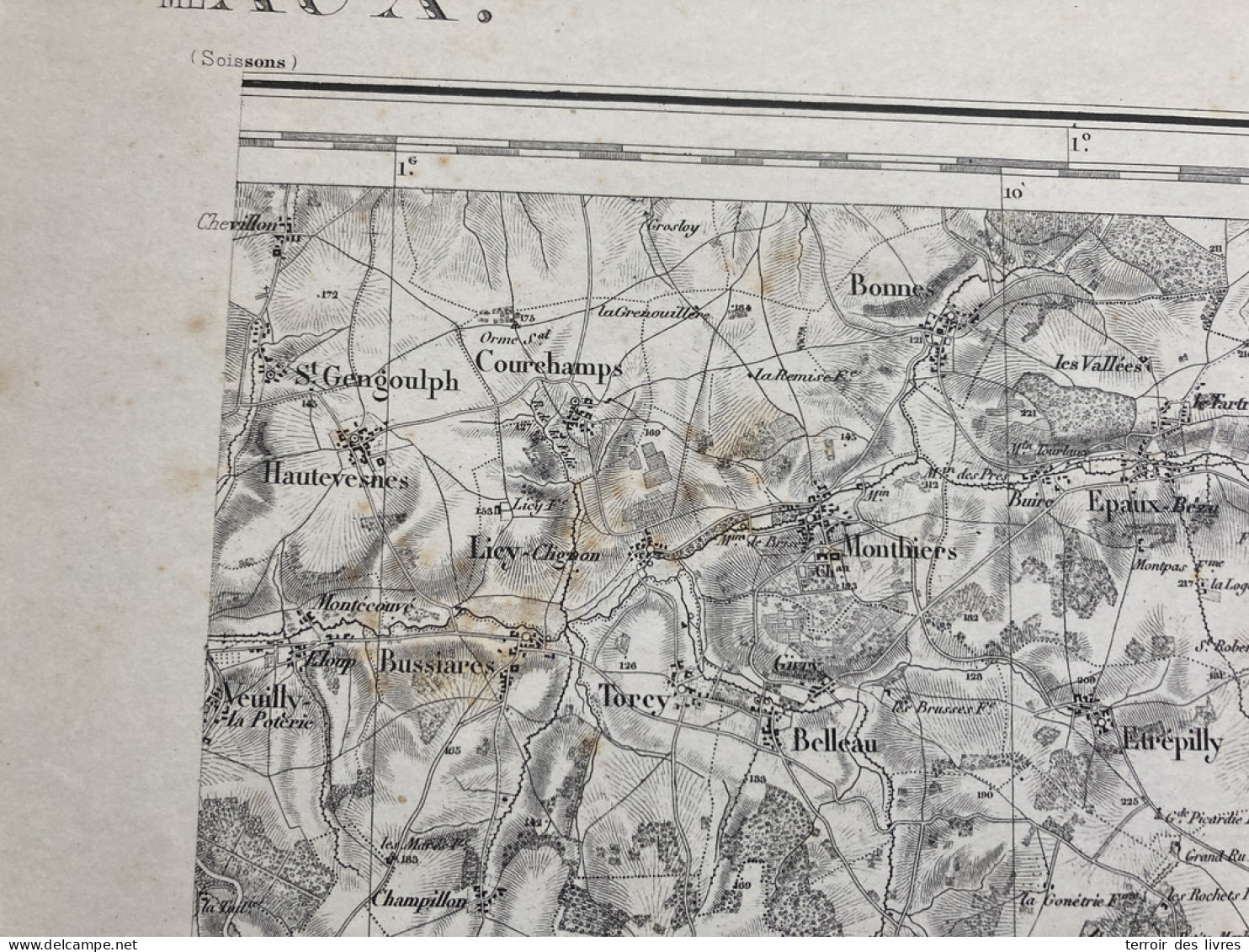 Carte état Major MEAUX 1888 35x54cm CHATEAU THIERRY BRASLES ETAMPES-SUR-MARNE CHIERRY ESSOMES-SUR-MARNE VERDILLY NOGENTE - Geographical Maps