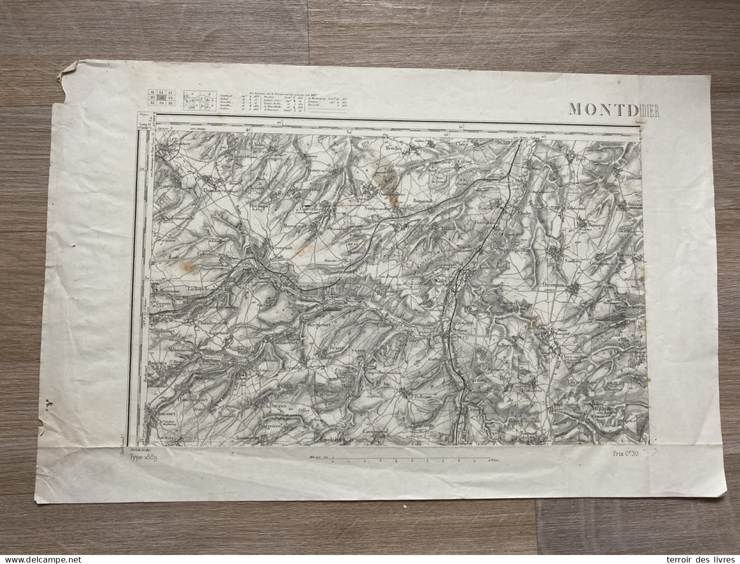 Carte état Major MONTDIDIER 1890 35x54cm WAILLY FAMECHON VELENNES CONTRE BERGICOURT BRASSY FLEURY COURCELLES-SOUS-THOIX  - Cartes Géographiques