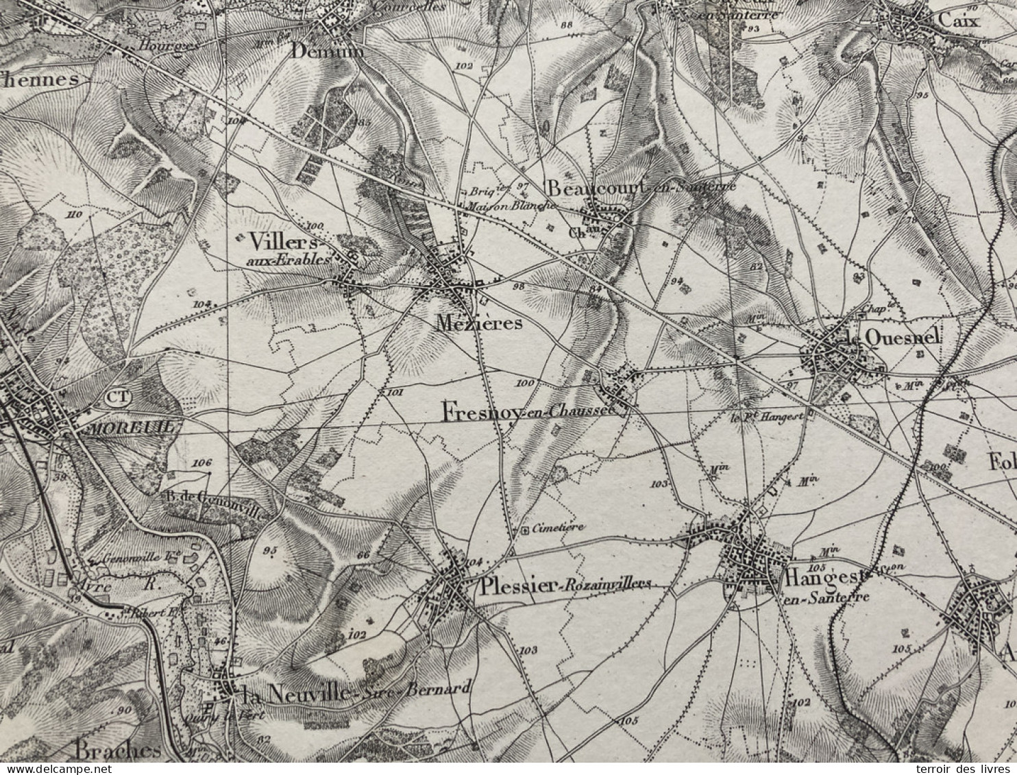 Carte état Major MONTDIDIER 1890 35x54cm FRESNOY EN CHAUSSEE BEAUCOURT-EN-SANTERRE LE-QUESNEL HANGEST-EN-SANTERRE MEZIER - Landkarten