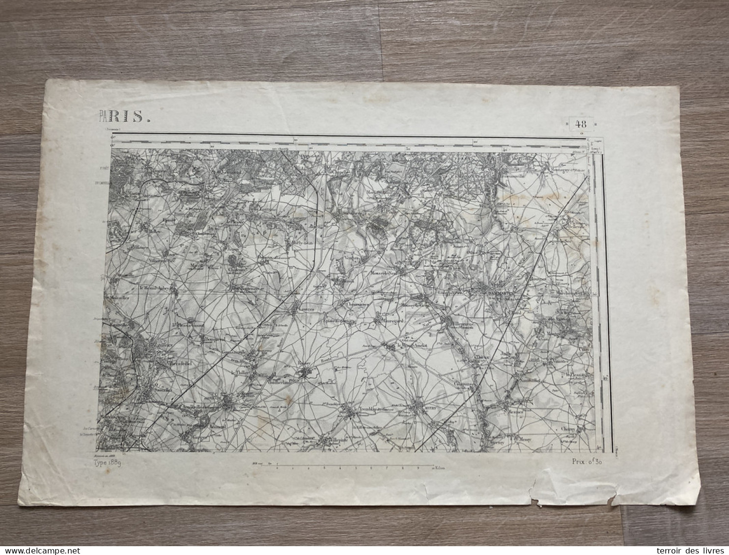 Carte état Major PARIS 1888 35x54cm VILLERON CHENNEVIERES-LES-LOUVRES VEMARS LOUVRES PUISEUX-EN-FRANCE EPIAIS-LEZ-LOUVRE - Landkarten