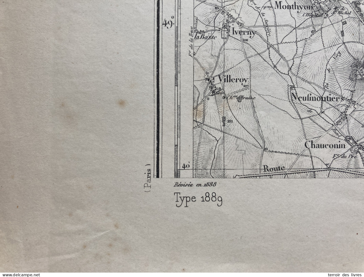 Carte état Major MEAUX 1888 35x54cm LIZY SUR OURCQ MARY-SUR-MARNE OCQUERRE TANCROU ISLES-LES-MELDEUSES CONGIS-SUR-THEROU - Geographical Maps