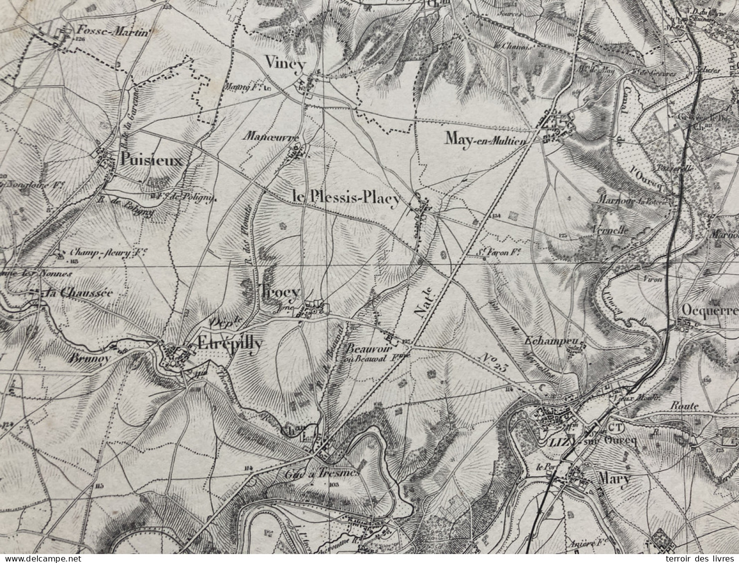 Carte état Major MEAUX 1888 35x54cm LIZY SUR OURCQ MARY-SUR-MARNE OCQUERRE TANCROU ISLES-LES-MELDEUSES CONGIS-SUR-THEROU - Cartes Géographiques