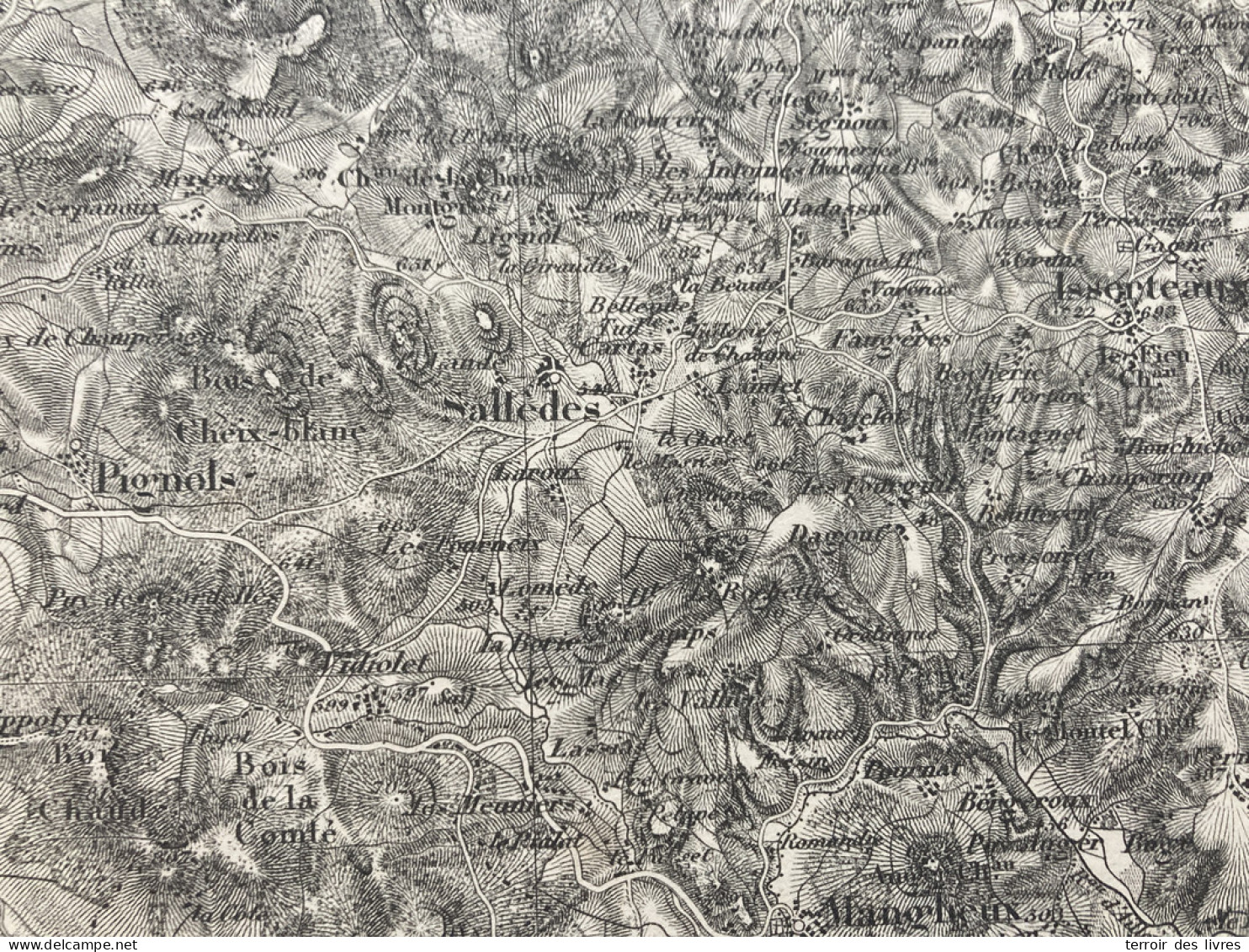 Carte état Major CLERMONT S.E. 1891 35x54cm MANGLIEU ST-BABEL SUGERES SALLEDES AULHAT-ST-PRIVAT ISSERTEAUX FLAT PIGNOLS  - Geographical Maps