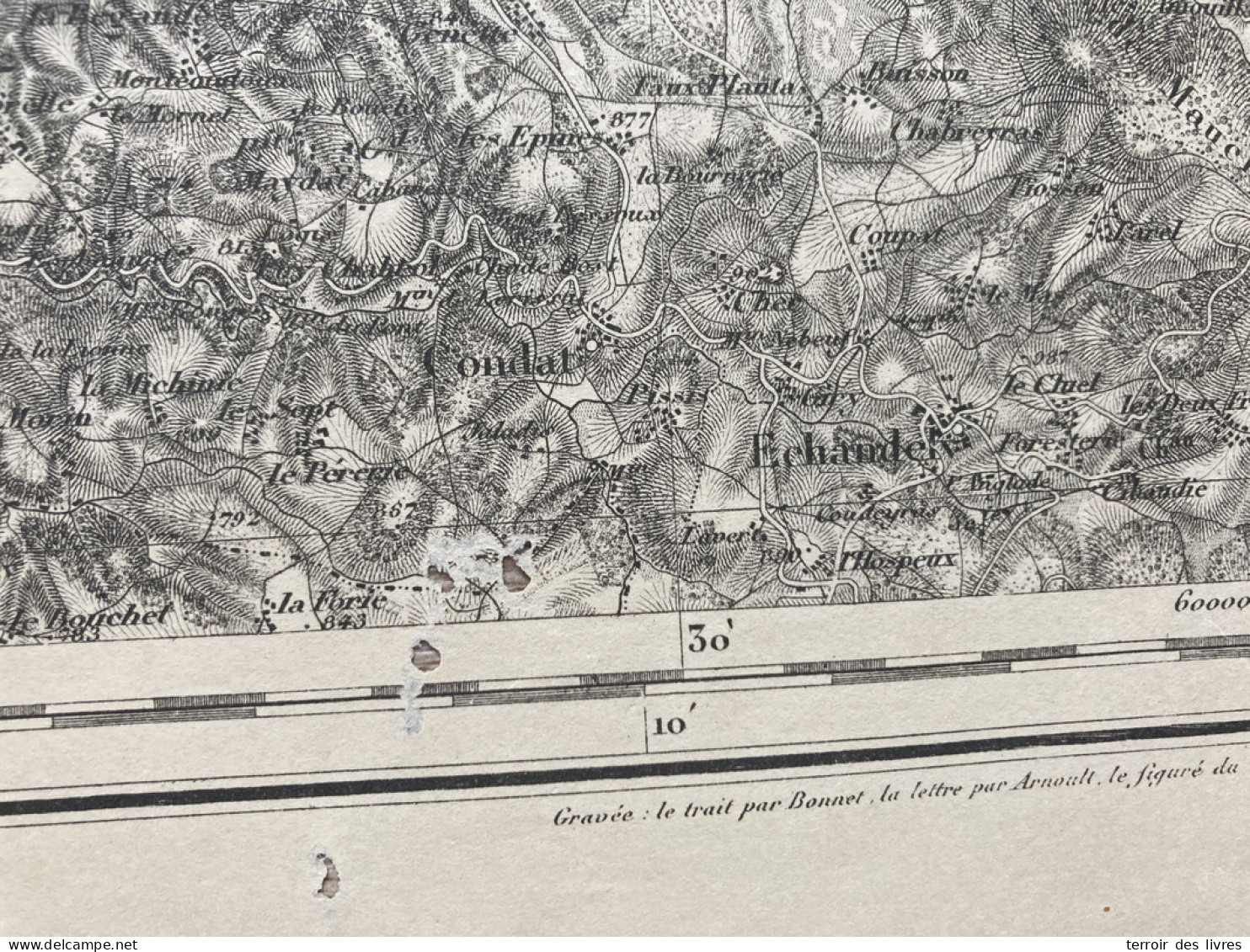 Carte état Major CLERMONT S.E. 1891 35x54cm MANGLIEU ST-BABEL SUGERES SALLEDES AULHAT-ST-PRIVAT ISSERTEAUX FLAT PIGNOLS  - Geographical Maps