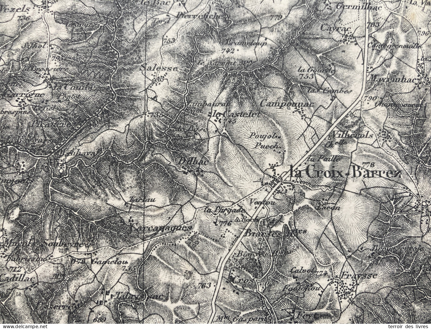 Carte état Major FIGEAC 1892 35x54cm LADINHAC LEUCAMP LAPEYRUGUE LABESSERETTE SANSAC-VEINAZES MUROLS LAFEUILLADE-EN-VEZI - Geographical Maps