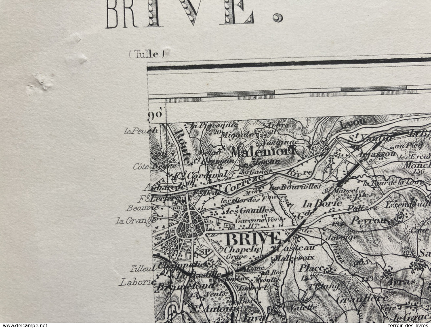 Carte état Major BRIVE 1892 35x54cm SÉRILHAC LAGLEYGEOLLE LE-PESCHER BEYNAT ST-BAZILE-DE-MEYSSAC LOSTANGES MEYSSAC MENOI - Geographical Maps