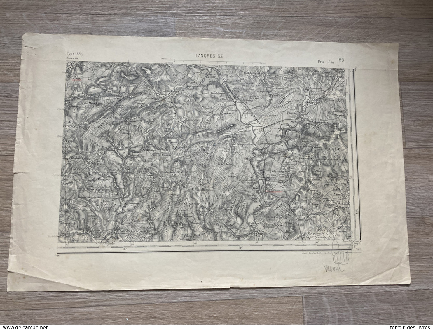 Carte état Major LANGRES S.E. 1897 35x54cm CHARGEY LES PORT PURGEROT CONFLANDEY CHAUX-LES-PORT PORT-D'ATELIER AMONCOURT  - Geographical Maps